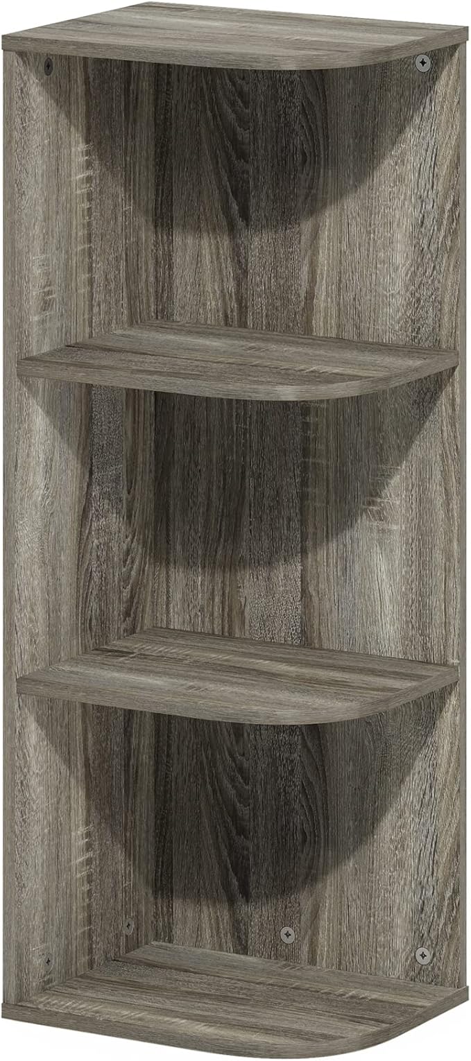 Furinno PASIR Book Shelf, 3-Tier Corner Bookshelf, Open Shelves Bookcase 9.3 x 12 x 31.5, for Living Room, Bedroom, Home Office, French Oak