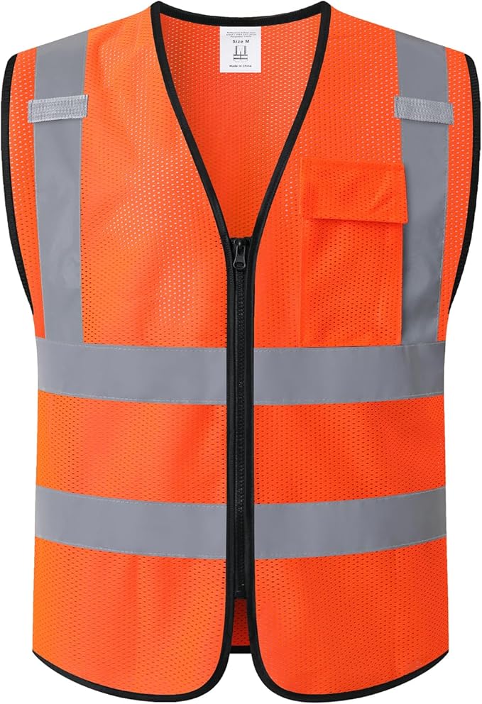 Hi Vis Reflective Safety Vest for Men Women Work,Mesh High Visibility Class 2 Construction Vest with Chest Pocket and Zipper Front,Meets ANSI/ISEA Standard (KZ179-Orange-3XL)