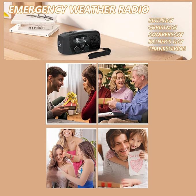 WALFRONT 10000mAh Solar Power Emergency Radio, Hand Crank Radio with LED Flashlight & 3 Power Source Weather Radio for Household Outdoor Emergency (Black)