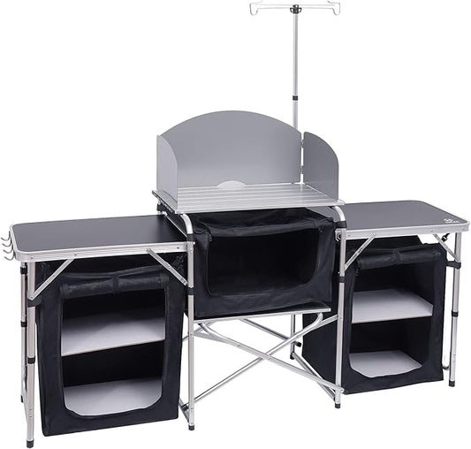 Nice C Camping Kitchen Table, Folding Table, Upgrade Light Stand and Windshield Cooking Station & 3 Organizers, Carry Bag for Outdoor, Beach, BBQ, Picnic, Cooking, Indoor, Office(Silver)