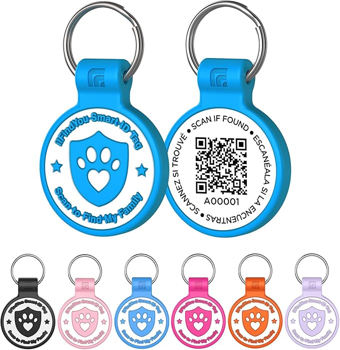 Silicone Dog Tags Personalized for Pets with QR Code, Emergency Contact Info, Anti-Lost, Scan Location Alerts(Blue-L)