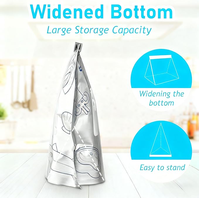 30Pcs Reusable Aluminum Foil Sealable Storage Bags, Thicken Stand Up Foil Sealable Bags with Label and Zip Lock, Aluminum Foil Bags for Food, Vegetable Fruit Meat (10*S+10*M+10*L)(Zipper)