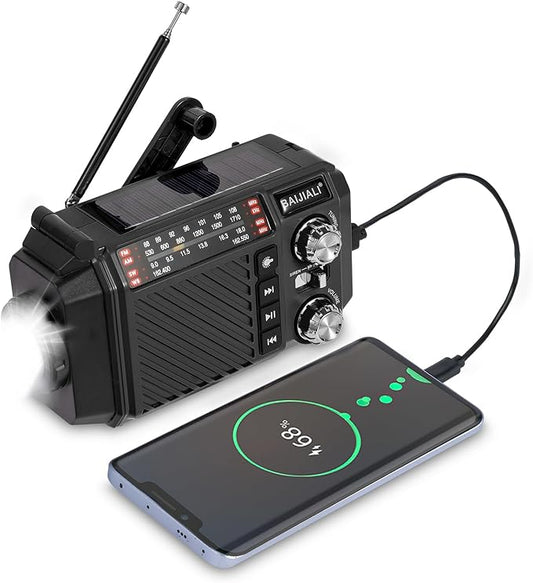 Hand Crank Emergency Weather Radio with 2600mAh/9620mWh Power Bank, NOAA AM FM Shortwave Portable Radio, Solar & USB-C Charging, Flashlight, SOS Alarm for Emergency Kits (Black)