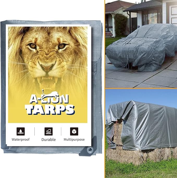 Heavy Duty Waterproof Tarp, 40 x 60 Feet, 12 MIL Thick Polyethylene, Silver/Black with Reinforced Grommets, UV Resistant