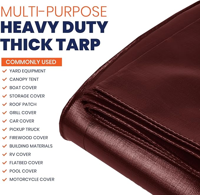 Tarpco Safety Extra Heavy Duty 14 Mil Tarp Cover, Waterproof, UV Resistant, Rip and Tear Proof, Poly Tarpaulin with Reinforced Edges for Roof, Camping, Patio, Pool, Boat (Maroon/Black 30′ X 40′)