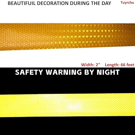 Yellow Reflective Tape 2 inch Wide, Outdoor Waterproof High Visibility Strong Safety Adhesive Tape (66 feet)