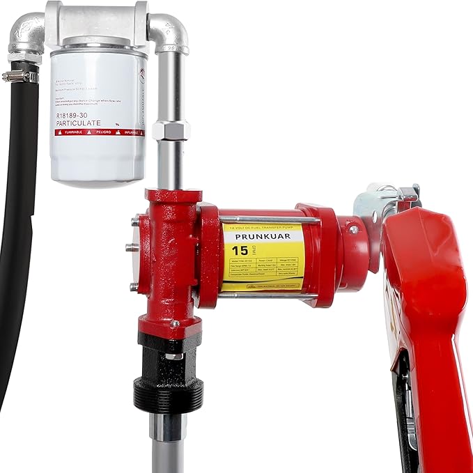 15GPM 12V Fuel Transfer Pump with Auto Nozzle, Particulate Filter for Gasoline Diesel Kerosene Biodiesel