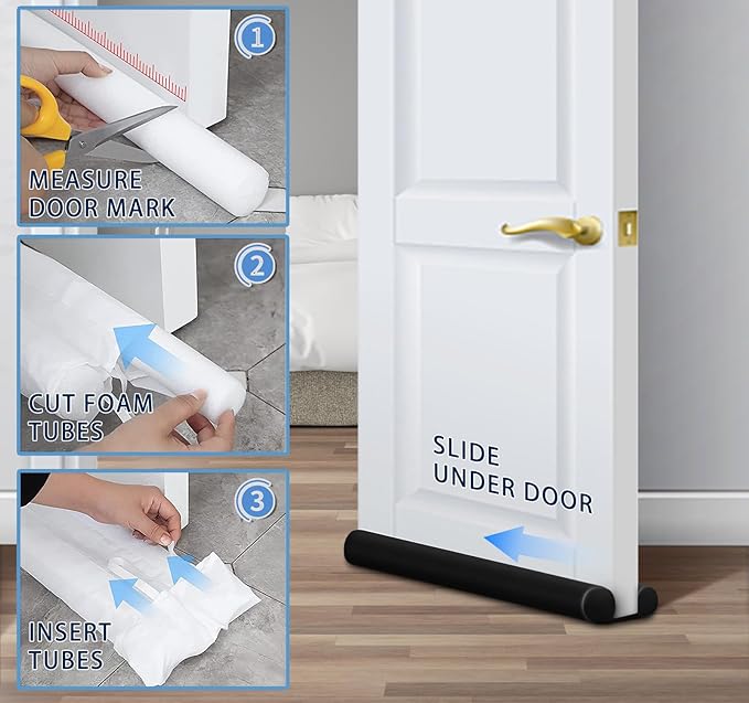 MAXTID Large Door Draft Stopper for Bottom of Doors 36” Under Door Sweep Noise Blocker Black Gap Stoppers Adjustable Doors Seal Sweep Guard Draft, Window Breeze Stoppers, Home Essentials Gadgets