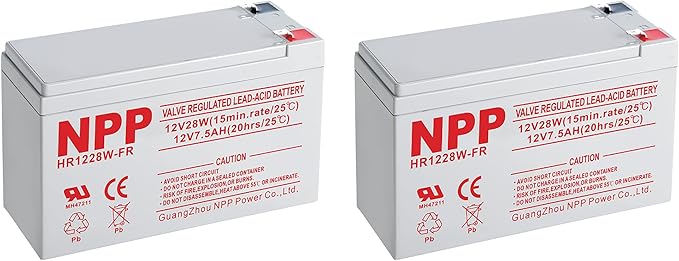 NPP HR1228W 12V 7.5Ah Rechargeable AGM Battery, 168Watts 28Watt/Cell F2 Terminal AGM Sealed Lead Acid UPS Batteries, 12Volt 7Ah 8Ah Alarm Emergency Light Flame Retardant High Rate Replacement (2Pcs)