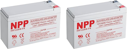 NPP HR1228W 12V 7.5Ah Rechargeable AGM Battery, 168Watts 28Watt/Cell F2 Terminal AGM Sealed Lead Acid UPS Batteries, 12Volt 7Ah 8Ah Alarm Emergency Light Flame Retardant High Rate Replacement (2Pcs)