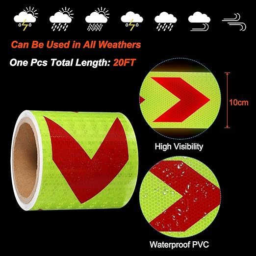 PATIKIL Reflective Tape, 4 Inch x 20 ft Waterproof Self Adhesive High Visibility Safety Warning Arrow Tape Outdoor Reflectors for Trucks Trailers Cars, Yellow Red