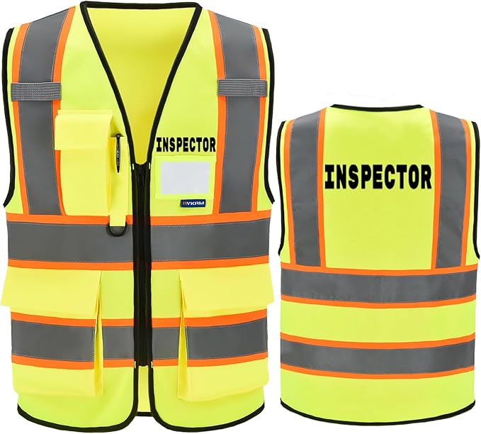 AYKRM Security Vest for Men Women 7 Pockets High Visibility Reflective Safety Vest Front Zipper Meets ANSI/ISEA