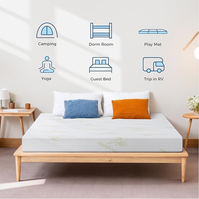 Inofia 6 Inch Folding Mattress, Memory Foam Tri-fold Mattress with Removable Cover, Foldable Floor Bed, Medium Firm, Queen Size (80" x 60" x 6")