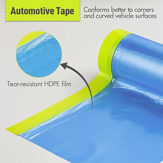 Pre-Taped Masking Film for Painting - 44" x 66' Painters Plastic Sheeting with Automotive Paint Tape and Drape for Covering Cars, Walls, Windows and Furniture Protection (6 Rolls)
