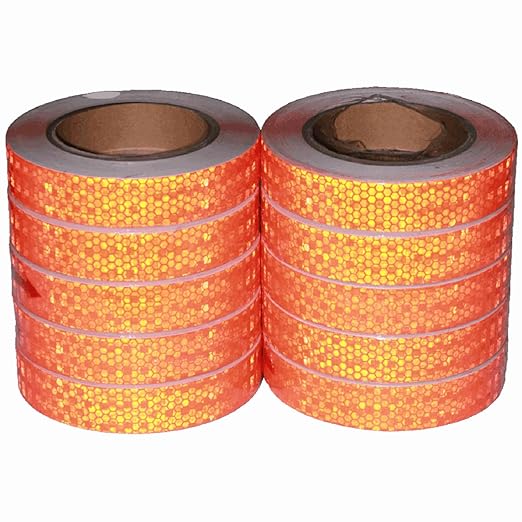 Industrial Reflective Tape Orange 1 inch Wide, Outdoor Waterproof High Visibility Safety Warning Adhesive Strips (66 feet, 10 Rolls)