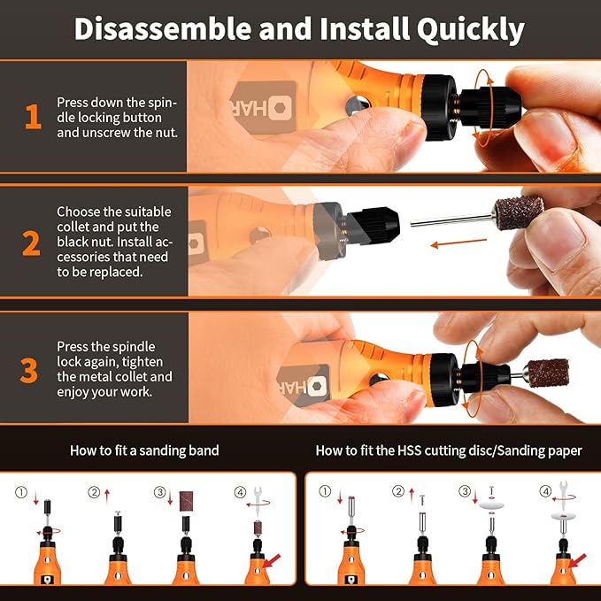 HARDELL Mini Cordless Rotary Tool 3.7V, 5-Speed and USB Charging with 35 Accessories, Multi-Purpose Power Rotary Tool for Sanding, Polishing, Drilling, Carving, Engraving, DIY Crafts