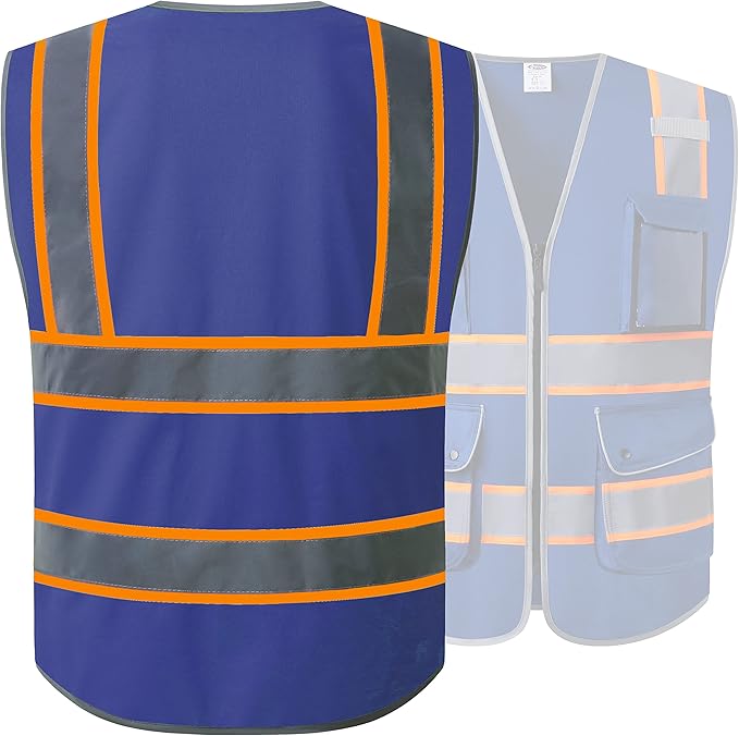 JKSafety 9 Pockets High Visibility Zipper Front Safety Vest | Blue with Dual Tone High Reflective Strips | Meets ANSI/ISEA Standards (901-Blue, 3X-Large)