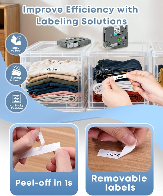 COLORWING TZe-221 9mm 0.35" Laminated White Replace for Brother TZe-221 TZe221 P Touch Label Tape 3/8" for Brother Ptouch PT-D210 D220 H110 H103W D410 D600 PT1890 Label Maker Tape, 5-Pack