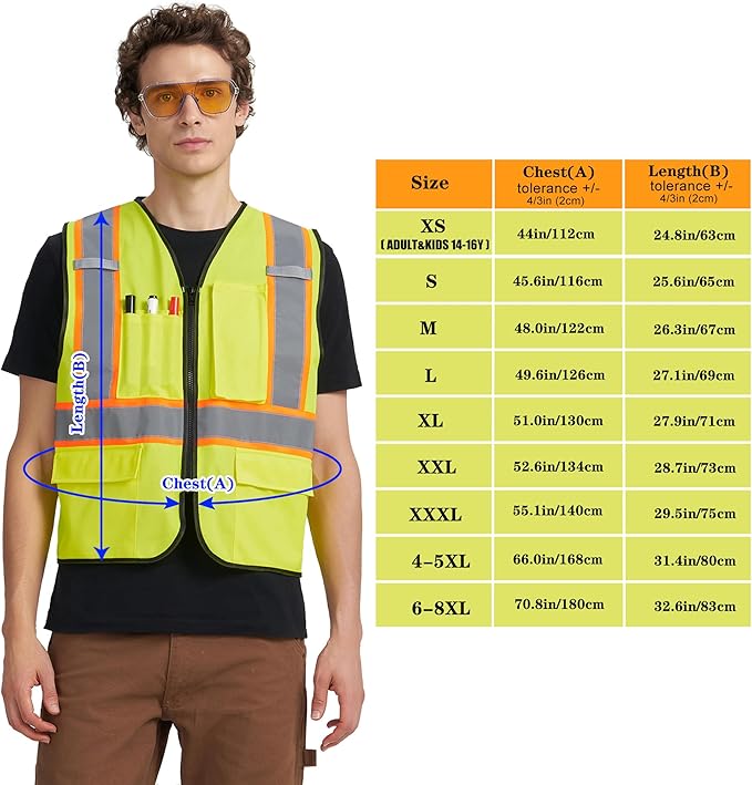 A-KSAFETY High Visibility Safety Vest for Men Women with Pockets and Zipper