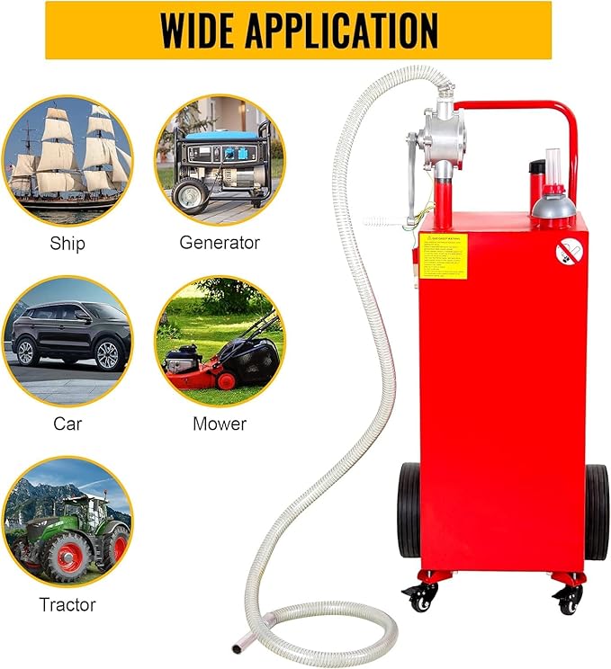 Gas Caddy Fuel Tank Gasoline container Diesel portable gas tank w/pump Rolling & Solid Rubber Wheels for Weeder,Snow blower,Pickup truck,ATV,Water Scooter,Yacht,UTV,Motorcycle (35 Gallon Red)
