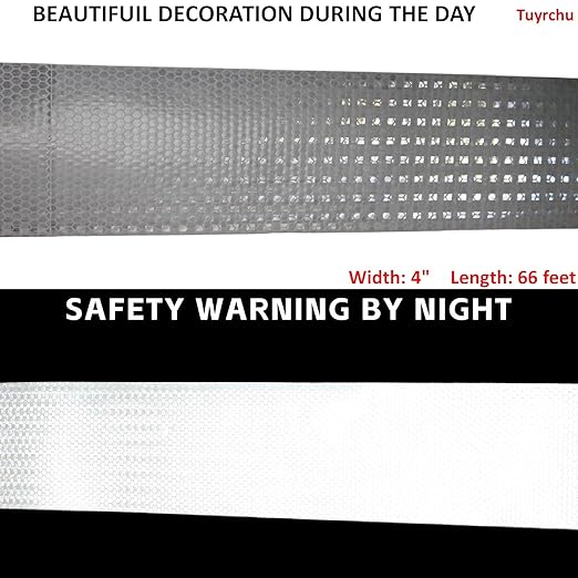 White Reflective Tape Outdoor Waterproof 4 inch Wide for Cars, High Visibility Safety Warning Adhesive Strips (66 feet, 5 Rolls)