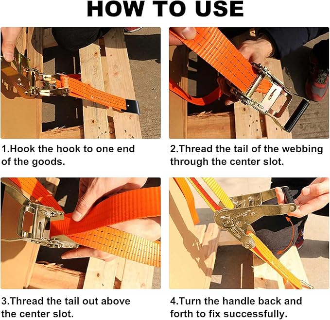 4Pack 2in 30ft Ratchet Strap Flat Hook Heavy Duty Flatbed Straps for Trailer Tie Down Straps Box Truck Accessories Cargo Loading 10000lbs Breaking Load