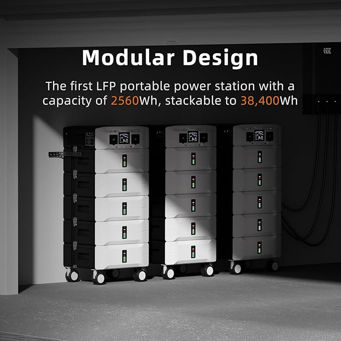 IEE 7680Wh Power Station SP5000:(1x Inverter + 3 x Batteries) with 2X400W Solar Panels, 120/240V 5000W(Surge 9000W) AC Output, 3500W/240V Fast AC Charging Solar Generator for Home Battery Backup