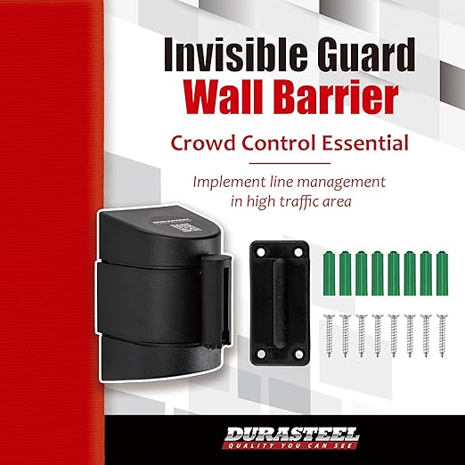 DuraSteel Wall Mount Crowd Control Retractable Belt Barrier - 9.2 Ft Red Retractables Barrier Belt w/ABS Casing, Do Not Enter Crowd Control Barriers Line Divider NOT Stanchions with Retractable Belts
