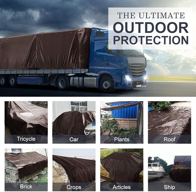 Outdoor Tarp Heavy Duty Multi-Purpose Waterproof 16 X 20 Feet Silver/Brown Poly Tarps Outdoor Cover