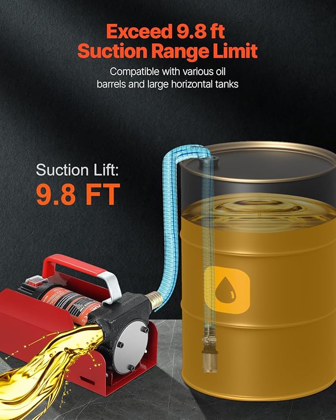 VEVOR Diesel Fuel Transfer Pump Kit, 12V 10 GPM DC with Automatic Shut-off Nozzle and Hose, Portable Electric Self-Priming Fuel Extractor Pump, for Diesel, Kerosene, Machine Oil, and Transformer Oil