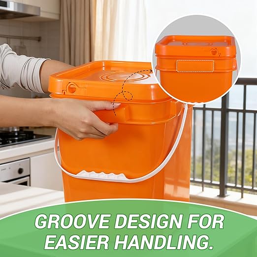 ASEVAT Orange 3.5 Gallon Bucket with Lid, Square Food Grade Storage Containers with Lids, Pail Container with Handle, Bucket for Cleaning Heavy-Duty Extra Durable BPA Free