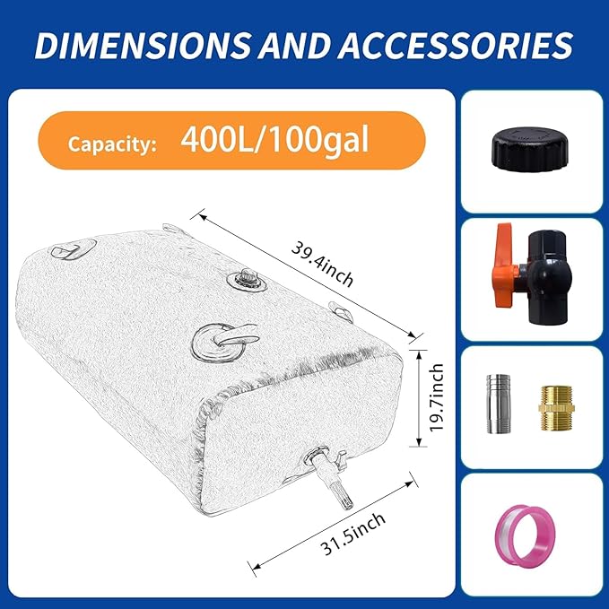 400 L/100 gal Water Bladder Storage Containers, Foldable Portable Water Tank Large Capacity Soft Water Bag, Drought Resistance, Fire Prevention, Emergency Water