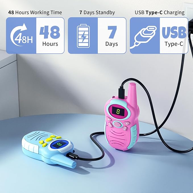 Walkie Talkies for Kids 4 Pack - Boys Girls Christmas Toys Birthday Gifts for Age 4-6 6-8 Year Old Kid Presents - Rechargeable Long Range 2 Way Radio Flashlight Outdoor Toy Camping Hiking