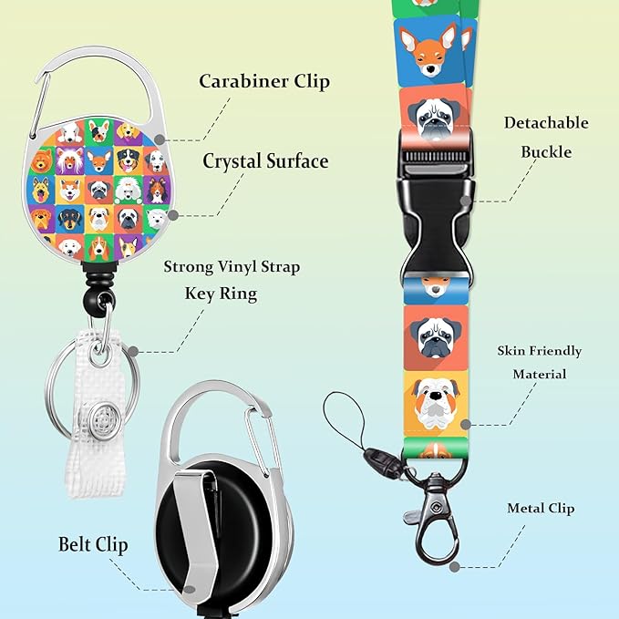 Cute Dog Badge Holder Lanyard ID Card Holders Detachable Name Tag Clips Cute Funny Nurse Teacher Office Gifts Women Man Cate Badge Holder
