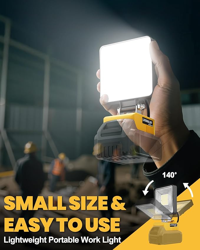 LIVOWALNY 30W LED Work Lights Compatible with Dewalt Battery, 2PCS 3000LM Flashlight with USB A & USB C Output Port Low Voltage Protection, Cordless Portable Floodlight for Camping, Emergency, Outdoor