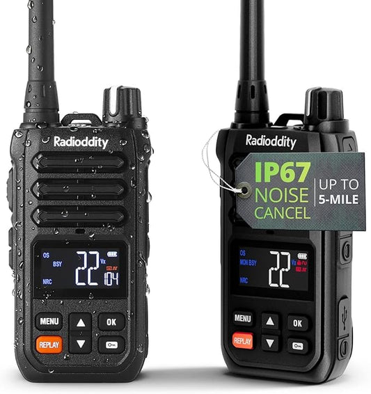 Radioddity X1 Walkie Talkies Long Range, IP67 Waterproof Heavy Duty FRS Two Way Radios with Noise Reduction, Recording, NOAA Scan & Alert, VOX, SOS, 2500mAh USB-C for Hiking Job Site, 2 Pack
