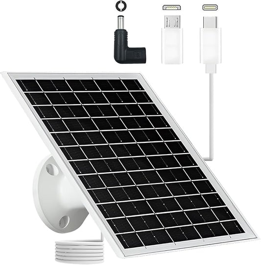 5V 6W USB Solar Panel Portable 5 Volt 6 Watt High Efficiency Monocrystalline Solar Panel Charger Type-C Micro USB C DC Port for Camera Fan Camping Lantern Etc(1 Pack White)