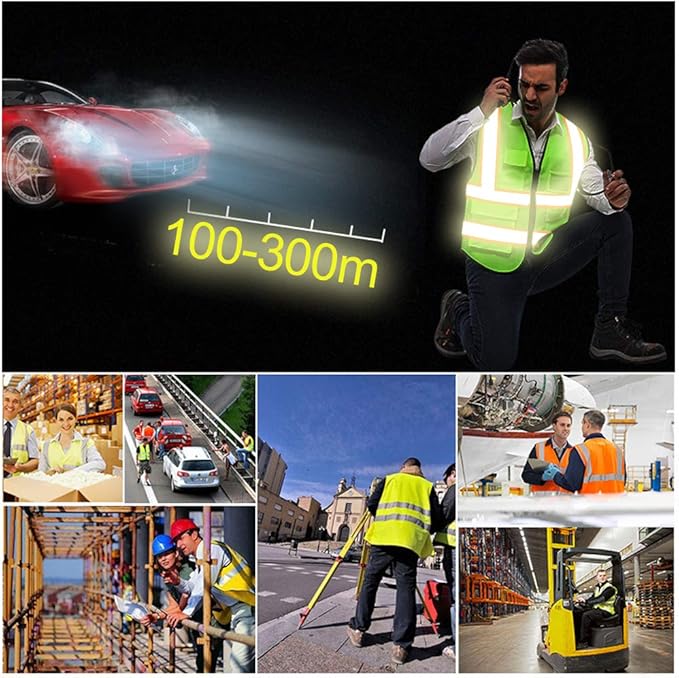 YOWESHOP High Reflective Visibility Safety Vest Custom Your Logo Safety Workwear with Reflective Strips and Front Zipper