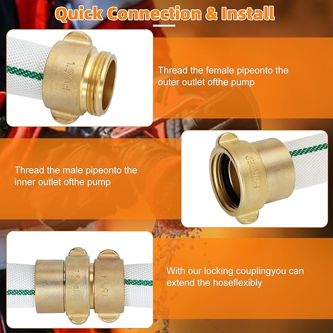Fire Hose, 1-1/2"" ID X 100 FT Single Jacket TPU and 435 PSI Burst Pressure Industrial 1.5 Inch Fire Hose with NST/NH Brass Couplings, Suitable for Rescuing, Irrigating, Industrial and Urban Cleaning