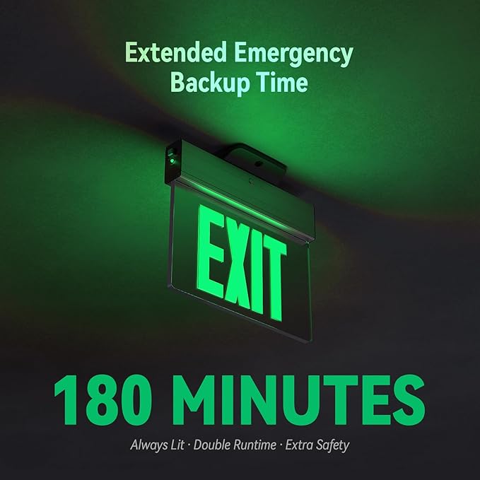 LEONLITE LED Edge-Lit Exit Sign, Aluminum Housing Emergency Exit Light with Battery Backup, UL Listed, Double-Sided Acrylic Panel, 120/277V, Multiple Mounting for Commercial Use, Green, Pack of 4
