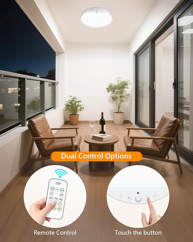 Rechargeable 8W Motion Sensor Ceiling Light Indoor, No Wiring & Magnetic Stick-On, Remote Control for Color & Brightness, Battery Operated Light for Shower, Closet, Bathroom, Pantry, Hallway, 1-Pack