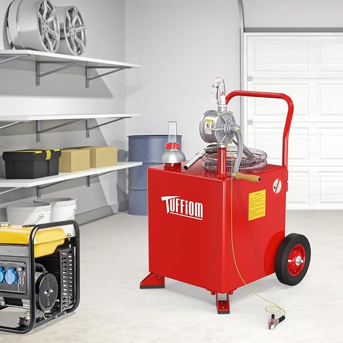 TUFFIOM 15 Gallon Fuel Gas Caddy w/Wheels & Manual Siphon Pump, Portable Diesel Fuel Transfer Storage Tank w/8.9ft Hose, Gasoline Can Container for ATV Car Mowers Tractor Boat Motorcycle