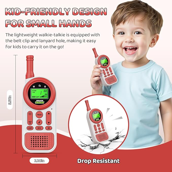 Walkie Talkies for Kids: 22 Channels 2 Way Radio Kids Toys for 3-12 Year Old - 3 Miles Long Range for Outdoor Camping Hiking - Christmas Birthday Gifts for Boys Girls, Red