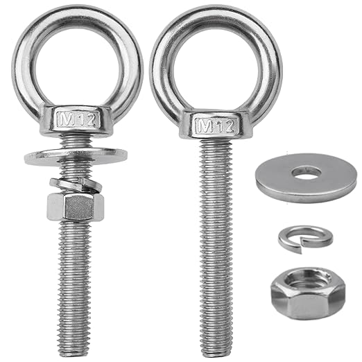 2 Pack M12 Stainless Steel Eye Bolts with Nuts, 1/2" x 3" Long Lifting Ring Eye Bolt， Eye Bolts Heavy Duty for Hang Tie Down Outdoor (2, M12x77mm (1/2"x3"))