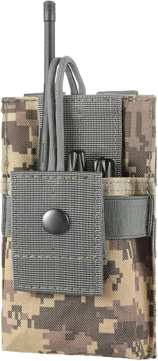 Tactical Radio Holder Radio Holster Molle Radio Pouch Universal Radio Case Military Heavy Duty Radio Bag for Police Firefighter Two Ways Walkie Talkies Vest (ACU-large)