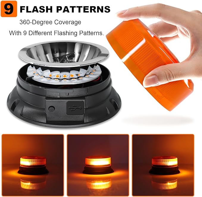 AnTom Magnetic Wireless Strobe Light, Waterproof Rechargeable LED Beacon Lights for Trucks, Vehicle Emergency Flashing Warning, forklifts,Tractors,Golf Carts,Cars
