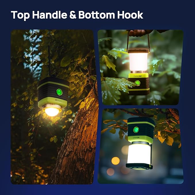 Consciot LED Battery Powered Camping Lantern, 1000LM, 4 Light Modes, IPX4 Waterproof Portable Tent Flashlight for Power Outages, Emergency, Hurricane, Hiking, Light Green, 2-Pack