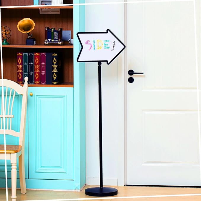 Lincia 1 Pack Dry Erase Board Arrow Sign Stand Adjustable Holder Floor Signs 11.7 x 16.5 Inch Dual Sided with Heavy Duty Pedestal for Indoor Outdoor Hotel School