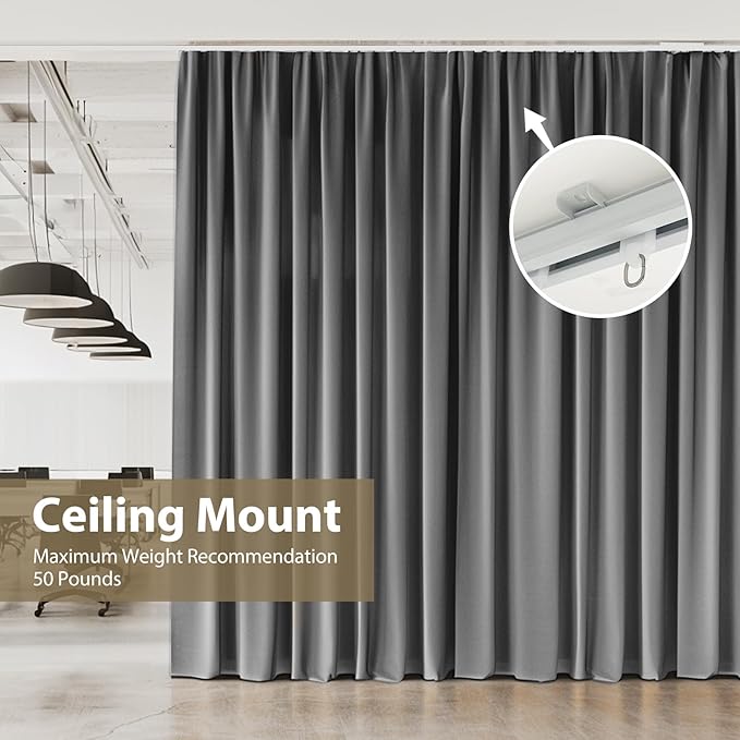 Ceiling Curtain Track Ceiling and Wall Mounted Heavy-Duty Curtains Rails Room Divider Curtains Shower RV Tracks Ceiling Sliding Curtain Rods With Clips,White 18ft.