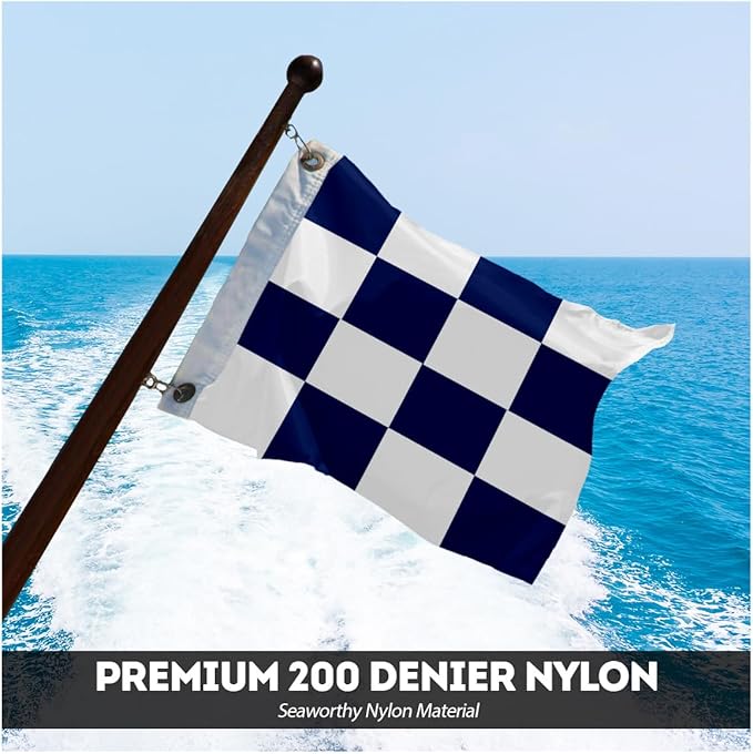 AGAS November Code N Marine Signal 1x1.25 Ft Flag - Printed 200D Nylon - Canvas Header - Brass Grommets - Colorfast & Stitched Edges - Nautical Boat Flag - Naval Code Signal Flag.